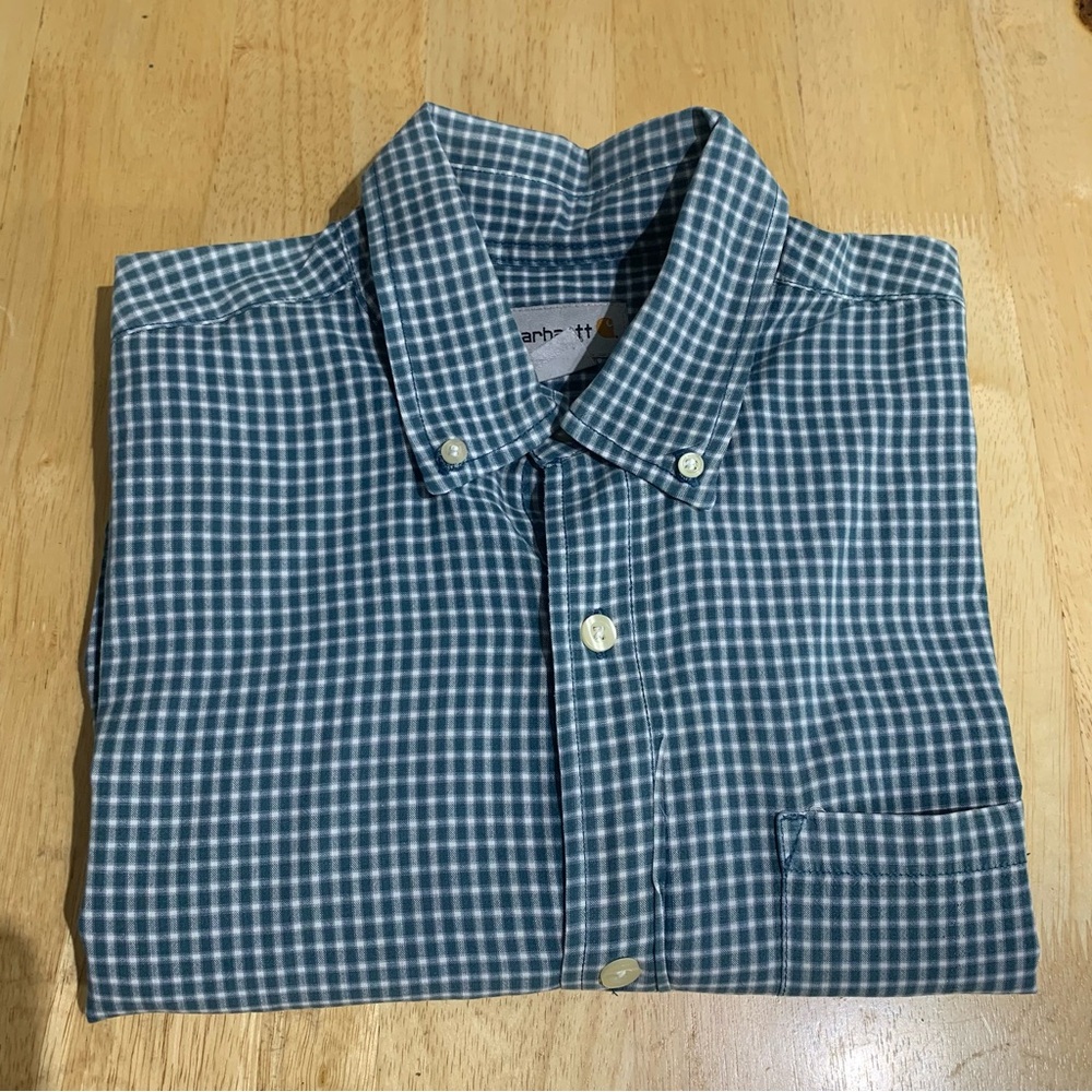 Carhartt Shirt Mens M Green/white‎ Plaid Flannel  Button Up Rugged Outdoor Wear